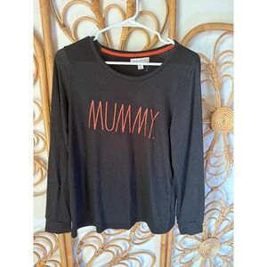 Rae Dunn Womens Medium Mummy Long Sleeve Shirt Black‎ Orange Crewneck